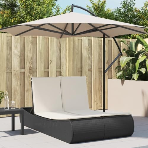 Homgoday Gartenliege, Doppel-Sonnenliege mit Kissen, schwarz, aus Polyrattan, Gartenmöbel für Sonnenliegen, Schlafsofa, Pool-Liege, Sonnenliege für den Garten