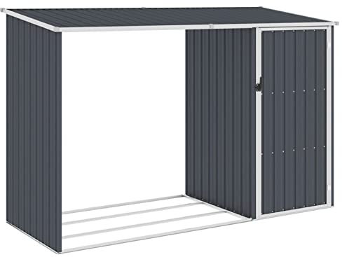 Keyroto Casetta da Giardino Casetta Attrezzi Giardino Capanno per Legna da Giardino in Acciaio Zincato Antracite 245x98x159 cm
