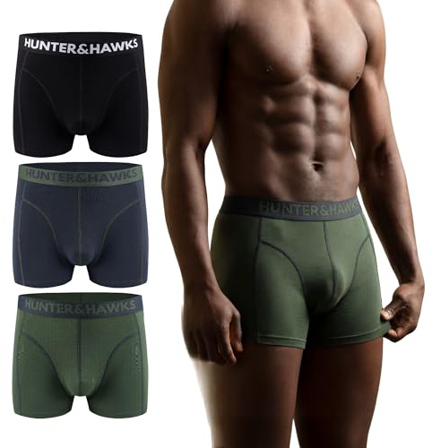 Hunter&Hawks Lot de 3 Boxer Homme en Viscose de Bambou | S-6XL | Calecon Homme Doux et Respirant | Anti-Frottement, Propriétés Anti-Humidité pour Une Fraîcheur et Une Détente Ultimes