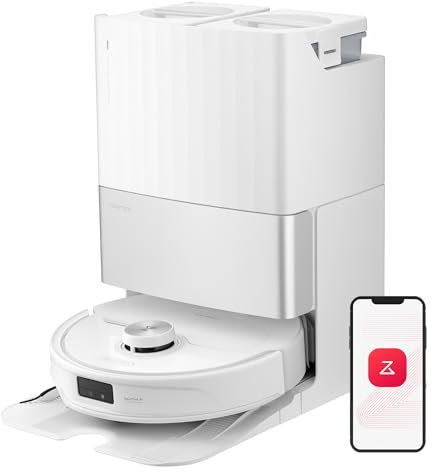 roborock QV 35S Set Robot Aspirador, Succión HyperForce de 10000 Pa con Base Multifuncional, Cepillos Dobles Antienredos, 2 Mopas Giratorias Elevación Automática de 10 mm, limpiar y secar auto, Blanco