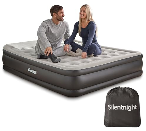 Silentnight Deep Sleep Ultimate Air Bed King with Built in Pump - High Rise Flocked Comfortable Airbed Mattress with Quick Inflation and Deflation with Raised Pillow for Guests and Camping - King