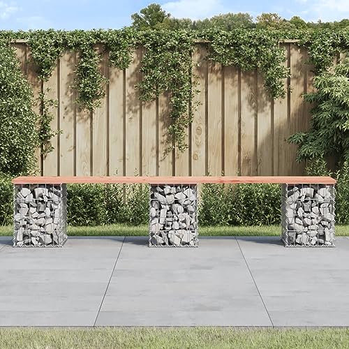 Myheimly Gabionenwand Gartenbank, Sitzbank Bank Gabionen, Gabionenbank für Garten Terrasse, Steinkorb Drahtkorb Parkbank Gartenmöbel, Massivholz Kiefer Natürliches Douglasie,203 x 31 x 42 cm