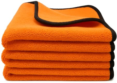 Kemes Lot de 3 chiffons secs en microfibre pour voiture - 600 g/m² - 4 fois absorbants - Chiffon de polissage pour voiture et ménage - Chiffon en microfibre pour polissage - 30 x 30 cm - Orange