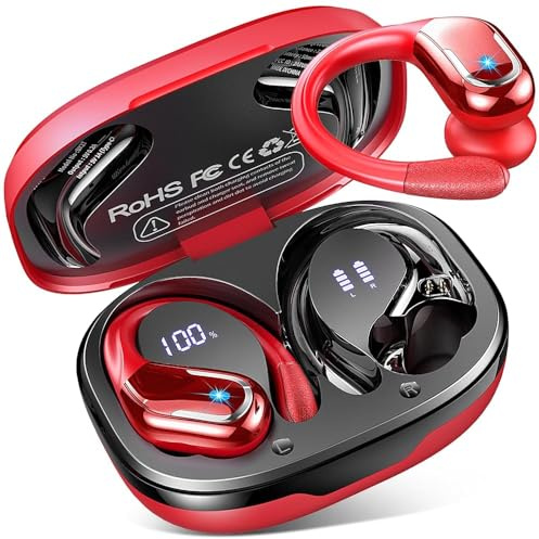 Cuffie Bluetooth Sport, 75 Ore Auricolari Bluetooth 5.4 con 4 ENC Mics, Stereo Cuffie Wireless Antirumore, IP7 Impermeabili Cuffiette Bluetooth con Display LED, Cuffie Senza Filo per Running/Palestra