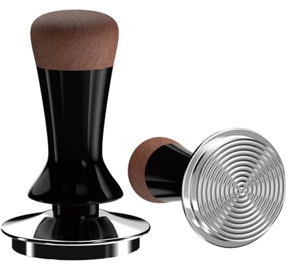 BOZHOUGG ® Coffee Tamper 51mm - Stainless Steel Ripple Base, Walnut Wooden-Handle ，Spring-Loaded Tamper Espresso Coffee Tamper,Non-Slip Grip, Barista Espresso Tamper