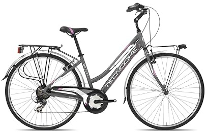 Tecnobike 728 MODERNA Bicicletta Donna 28 Pollici in Alluminio Grigio Rosa, City Bike Leggera con Cambio 7 Velocità, Freni V-Brake, Copertoni 700x35, Bici da Donna Ideale per Città e Tempo Libero
