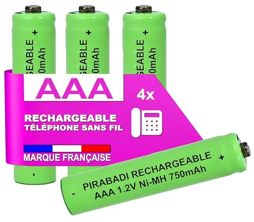 4 Piles Rechargeable 750mAh 1,2V NI-MH | AAA LR03 LR3 R03 R3 H03 H3 | Compatible Remplacement TÉLÉPHONE Fixe sans Fil Philips PANASONIC GIGASET ALCATEL Siemens DECT (750mAh)