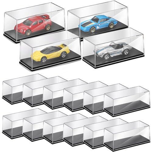 Singhoow 16 Pcs 1/64 Display Case Acrylic Model Cars Display Case 4.17 x 1.81 x 1.81 Inches Clear Plastic Vehicles Toy Cars Storage Collectors