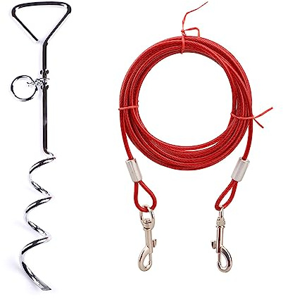 Juego de cables de amarre para perros, 16 pulgadas, con revestimiento antioxidante, estaca de metal de 10 pies, 16.4 pies, 32.8 pies, cables de alambre de acero ideales para acampar