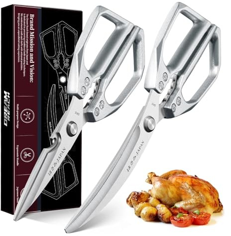Dream Reach Forbici da Cucina, Multifunzionali Trinciapollo e Forbici da Cucina per Pollo, Carne, Verdure, Pollame, Pesce Argento