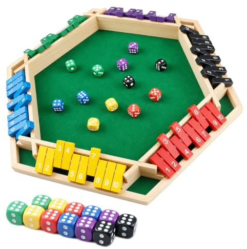 COSTECH Shut The Box Game, Classic 2-6 Player Fun Math Dice Board Game