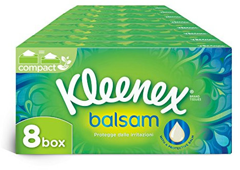 Kleenex Balsam Box Taschentücher Beruhigend und Beruhigend, 8 Packungen mit je 80 Tüchern