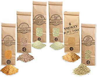 Smokey Olive Wood 6X 300mL serrín de Madera de Olivo+Haya, Almendro, encina, limonero, Naranjo y Nogal. Talla Nº1: 0-1mm, AHLNVW1-06-0.3L