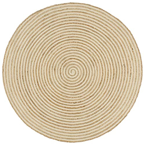 vidaXL Handgefertigter Teppich, Teppich, Bodenkissen, Wohnzimmer, Schlafzimmer, Haus, Jute, mit Spiraldesign, weiß, 150 cm