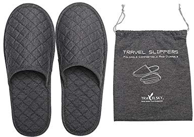 IBLUELOVER Pantoufle en Coton Tricot Chaussons Portable Pliable Anti-glisser Non Jetable Chaussures Confortable Slipper Toutes Saisons Hôtel Voyage Déplacement Maison Bureau Visiteur EU 43 gris