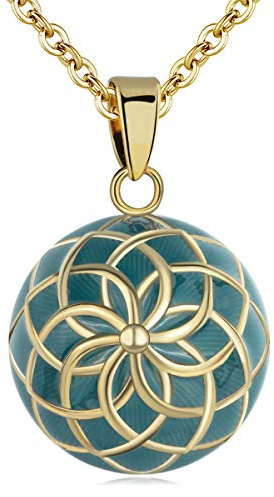 AEONSLOVE Collana Chiama Angeli Gravidanza Richiamo degli Angeli Gravidanza Ciondolo Futura Mamma Incinta Bola Messicana Fiore della Vita per Neo Mamma Maternita (verde)