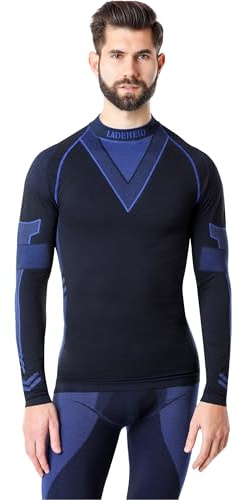 Ladeheid Camiseta Térmica Hombre Manga Larga – Ropa Interior Hombre Deportiva, Transpirable y Secado rápido – Top Funcional para Invierno y Actividades Deportivas LAGI001 (Negro/Azul Marino, L)