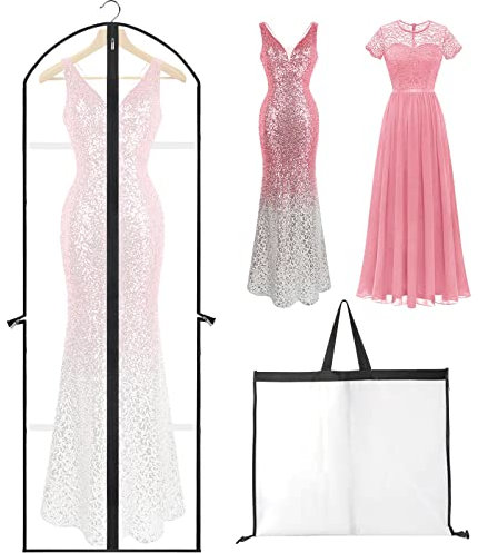 Kleiderhülle Kleidersack Lange Hochwertiger Kleidersäcke, Schutzhülle für Brautkleider Faltbar Waschbar Langes Tanzkostüme für Anzüge Kleider Mäntel Sakkos HemdenAbendkleider Anzugsack Aufbewahrung