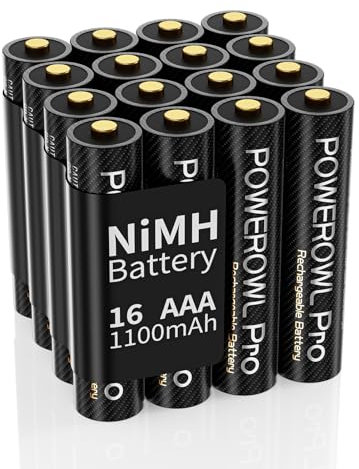 POWEROWL Pro AAA Rechargeable Batteries, High Capacity 1100mAh, Premium NiMH Triple AAA Batteries -16 Count