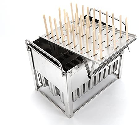 KONKENIE 30PCS Stainless Steel Popsicle Mold Ice Lolly Mould with 3 Groove Ice Cream Stick Holder Frozen Juice Yogurt Popsicle Maker for Home Bar Restaurant Silver (30PCS)