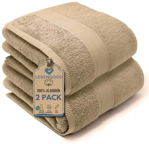 LEBENGOOD Juego de Toallas Baño Grandes 100% Algodón Premium 550gsm 2 Toallas Ducha (90x170 cm) Suaves Absorbentes y Resistentes Set de Toallas Extra Grandes para Baño y SPA (2 90X170 Arena)