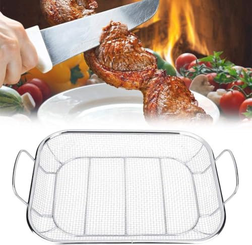Uadme Cesta Barbacoa Malla, Grande Acero Inoxidable Parrilla Barbacoa Verduras Cesta Cuadrada Malla Alambre Barbacoa con Asas para Jardín Balcón Camping Aire Libre Barbacoa Verduras Pollo Pescado