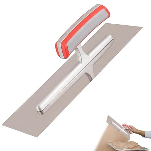 Paleta de cemento, llana de acabado de cemento, llana de acabado plano de acero inoxidable, llana de hormigón herramienta con mango ergonómico para piedra de hoja, tablero de pared, placa de yeso y