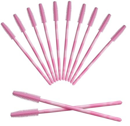 Mekupeu 50pcs Silicone Mascara Wand,Disposable Eyelash Brushes,Soft Lash Spoolie Brush For Eyelash Extensions (Pink)