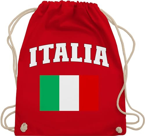 Turnbeutel Rucksack - Fußball EM WM - Taschen - Italia Schriftzug mit Flagge | Italien | Italy - Unisize - Rot - fußball-em fanartikel europameisterschaft italian tasche 2024 fussball italien.