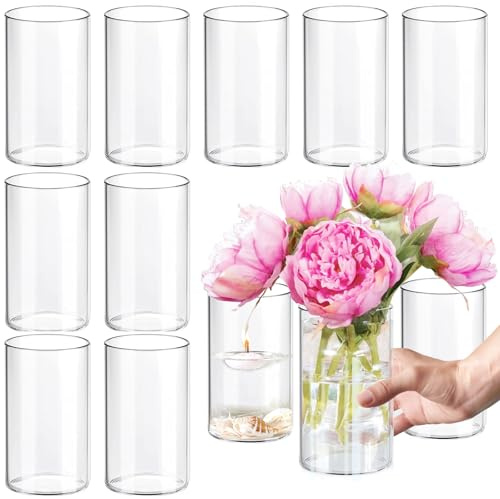 12Pcs Glass Cylinder vases for Centerpieces, 6 Inches Clear Bud Vases for Wedding Decorations,Floral Vase Bulk Flower vases,Tall Glass Hurricane Candle Holder for Table Shelf, Party.