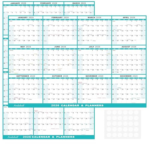 32 x 48 2026 Wall Calendar, Folded Wet & Dry Erase Wall Calendar 12 Month, Annual Yearly Planner Yearly Laminated Calendar 2026 Horizontal/Vertical, with Julian Dates