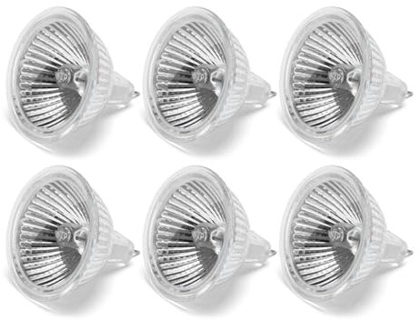 Faretto Alogena MR16 12V 50W GU5.3, Lampadina Dimmerabile Bianco Caldo 2800K, Base 2 Pin, Lampada Alogena Riflettore Luci Illuminazione da Soggiorno, Illuminazione da Paesaggio, Confezione da 6