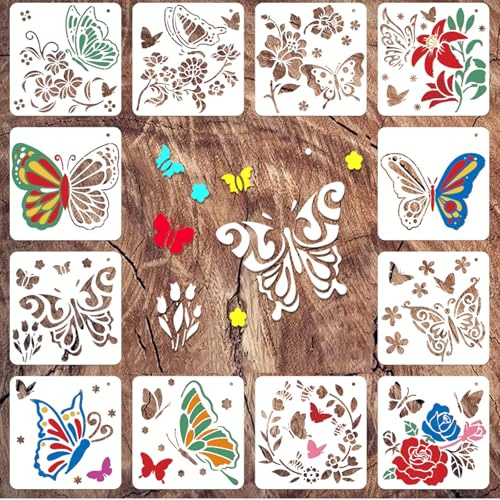 Yosugar 12 stencil con farfalle e fiori per pittura decorativa