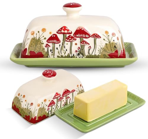 Beurrier en céramique de qualité supérieure - Avec poignée en plastique - Pour 250 g de beurre - Coloré - Peint à la main - En céramique - Utilisation à la maison et dans la cuisine