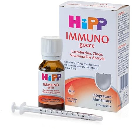 HiPP- HiPP Immuno Gocce, Integratore Alimentare, Difese Immunitarie Bambini, Benessere di Naso e Gola, Lattoferrina, Zinco, Vitamina D, Acerola, Bambini, Sistema immunitario, 20ml