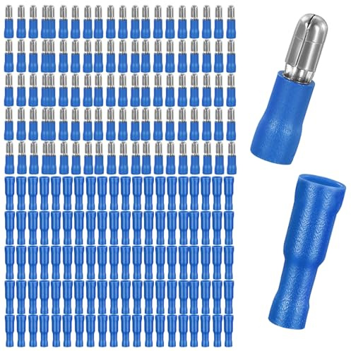 200 Stück 1.5–2.5mm² Kabelschuhe Set – Isolierte Rundstecker & Rundsteckhülsen Blau, Crimpverbinder Steckverbinder Sortiment für Kfz, Motorrad, Elektrik, Kabelverbinder Quetschverbinder
