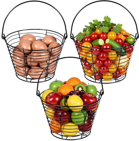 Kifmurase 3 Pcs 8” Egg Collecting Basket, Wire Baskets Metal Storage Basket