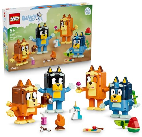 LEGO Bluey La Famille de Bluey en Briques - Jeu Créatif - 4 Figurines avec Différentes Expressions Faciales & Accessoires - Set Montessori - Cadeau d'anniversaire dès 5 Ans pour Fille ou Garçon 11217