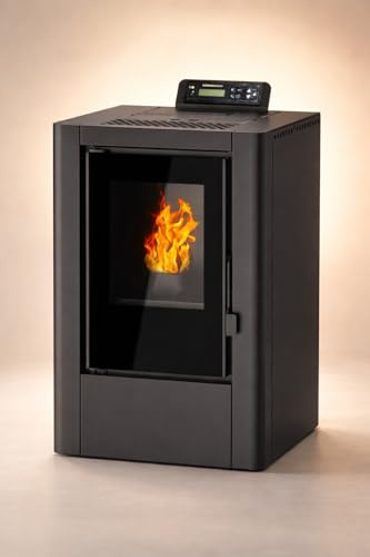 NEMAXX® P6Mi pelletkamin 6 kW A+ upp till 120m³ – automatisk rengöringscykel,ECO-läge,veckoprogram,fjärrkontroll,WiFi-Ready (valfritt) – säker avstängning,undertrycks- och överhettningsskydd – Svart