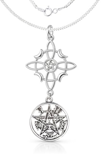 Only faith Collar Nudo de Bruja con Tetragramatón Plata de Ley 925 Italiana, Cadena largo 45 cm, Amuleto de Doble Protección con Nudo de Bruja, con Caja de Regalo (Doble Protección Wicca Rodiada)