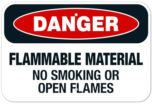Flammable Material No Smoking Or Open Flames DangerMetal Sign 8x12 Inch – Durable Tin Wall Decor for Home, Garage, Yard, or Workplace Safety and Humor