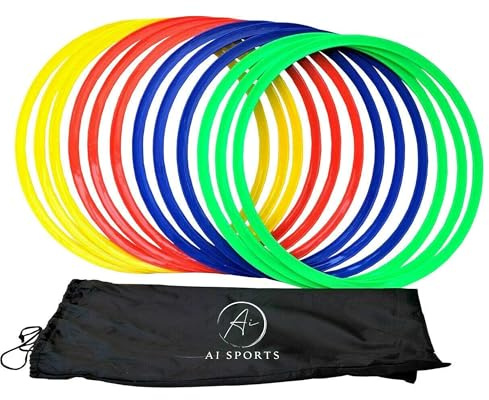 AI SPORTS Agility Rings Set – 12-Pack Speed Training Hoops 45cm | Multi-Colour Agility Rings for Fitness, Football & Coordination Drills | Includes Carry Bag for Easy Storage & Transport