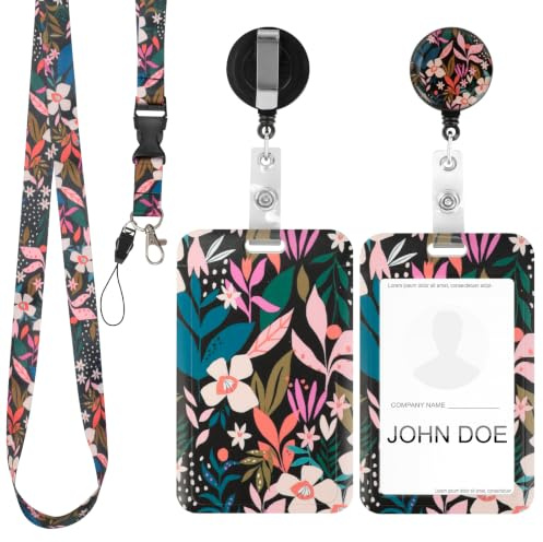 AiQInu Porta Tarjetas Identificativas, Cordón Desmontable con Clip Retráctil, Lanyard Enfermera, Funda Porta Tarjeta Colgante Protector Floral de Visita Puerta para Médico, Maestros y Estudiantes