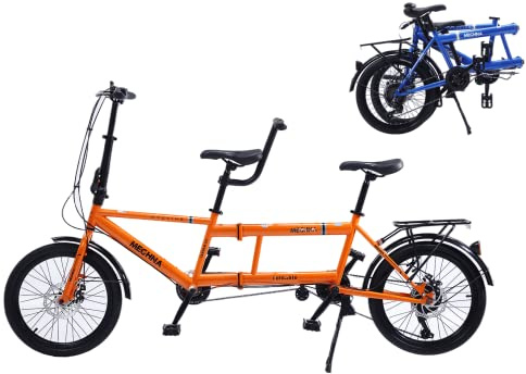 Klassisk tandemcykel med 7 växlar, vikbar för resor, stabil stålram, perfekt för föräldrar och barn eller par att rida tillsammans i staden, Orange