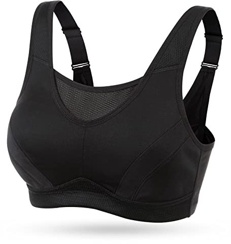 Wingslove Damen Bügelloser Höhe Beanspruchung Trainieren Sport-BH mit perfektem Halt, Schwarz, 110D (48D)