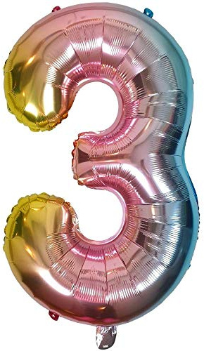 DIWULI Palloncino Compleanno Numero 3 - XL Rosa Arcobaleno