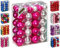 JACK by Inge 50x Kunststoff Kugeln Eislack Christbaumkugeln Ø 4+6cm inkl. Haken Glanz Glitzer Matt, Farbe:Pink-Silber
