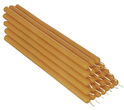 NKlaus 25x gelb Bienenwachs 21cm rußfrei Tafelkerzen farbige Osterkerzen Ritualkerze Hochzeitskerzen Tropfkerzen 36342