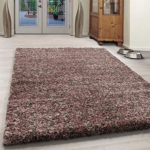 Bravich Large Rose Pink and Beige Brown Mix Blend Pattern Design Mix Thick Shag 5cm Super Soft High Deep Pile Shaggy Area Rug/Living Room Rug Carpet 120x170 cm (4ft x 5ft6)