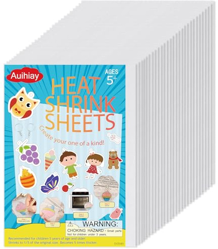 Auihiay 50PCS Shrink Plastic Sheet, Shrink Films Papers, Shrinky Art for DIY Keychains Making, Easter Decorations Ornament, and Mothers Day Gifts, 7.9 x 5.7 inch / 20 x 14.5 cm